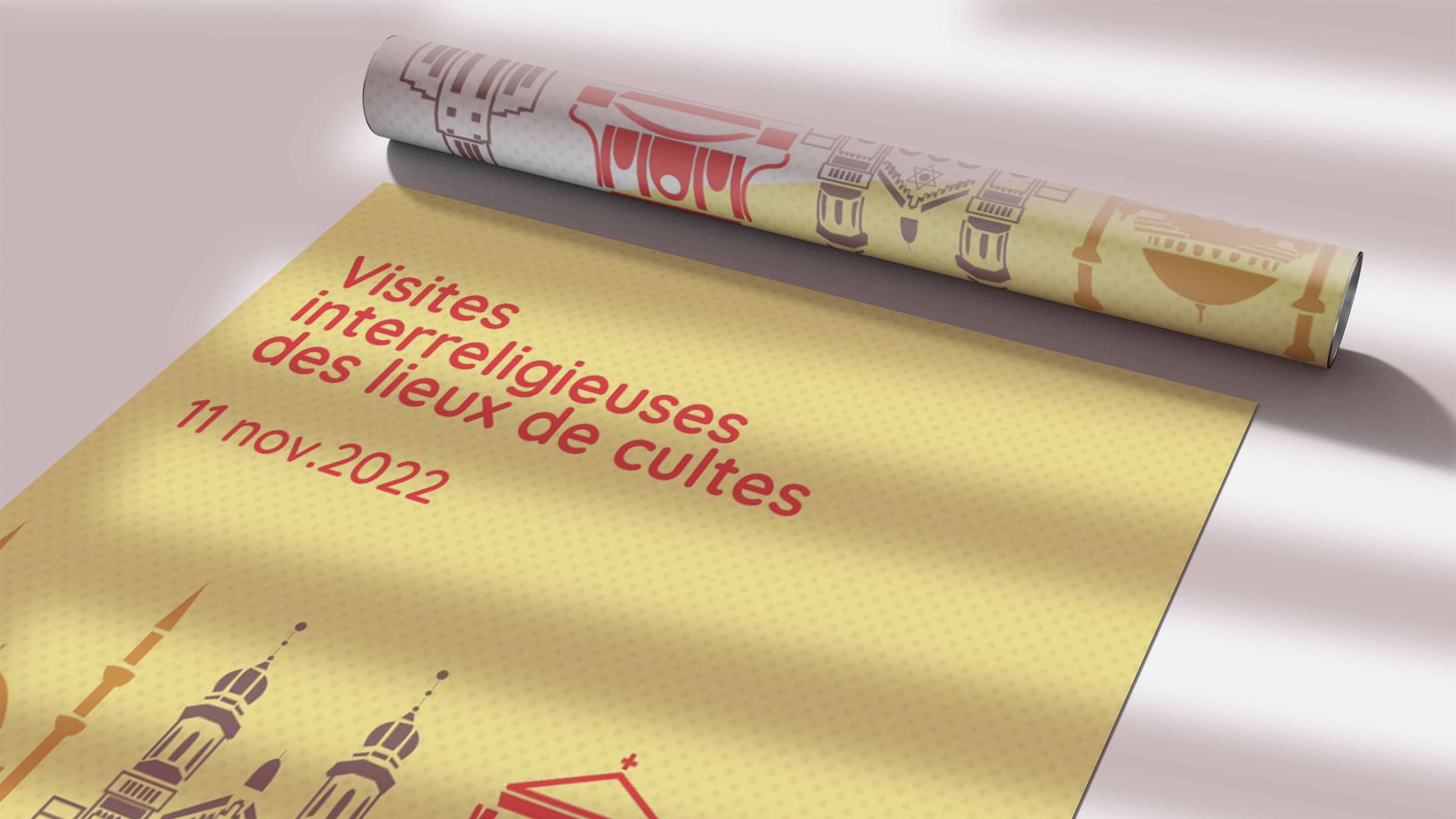 affiche à moitiée déroulée de l'affiche