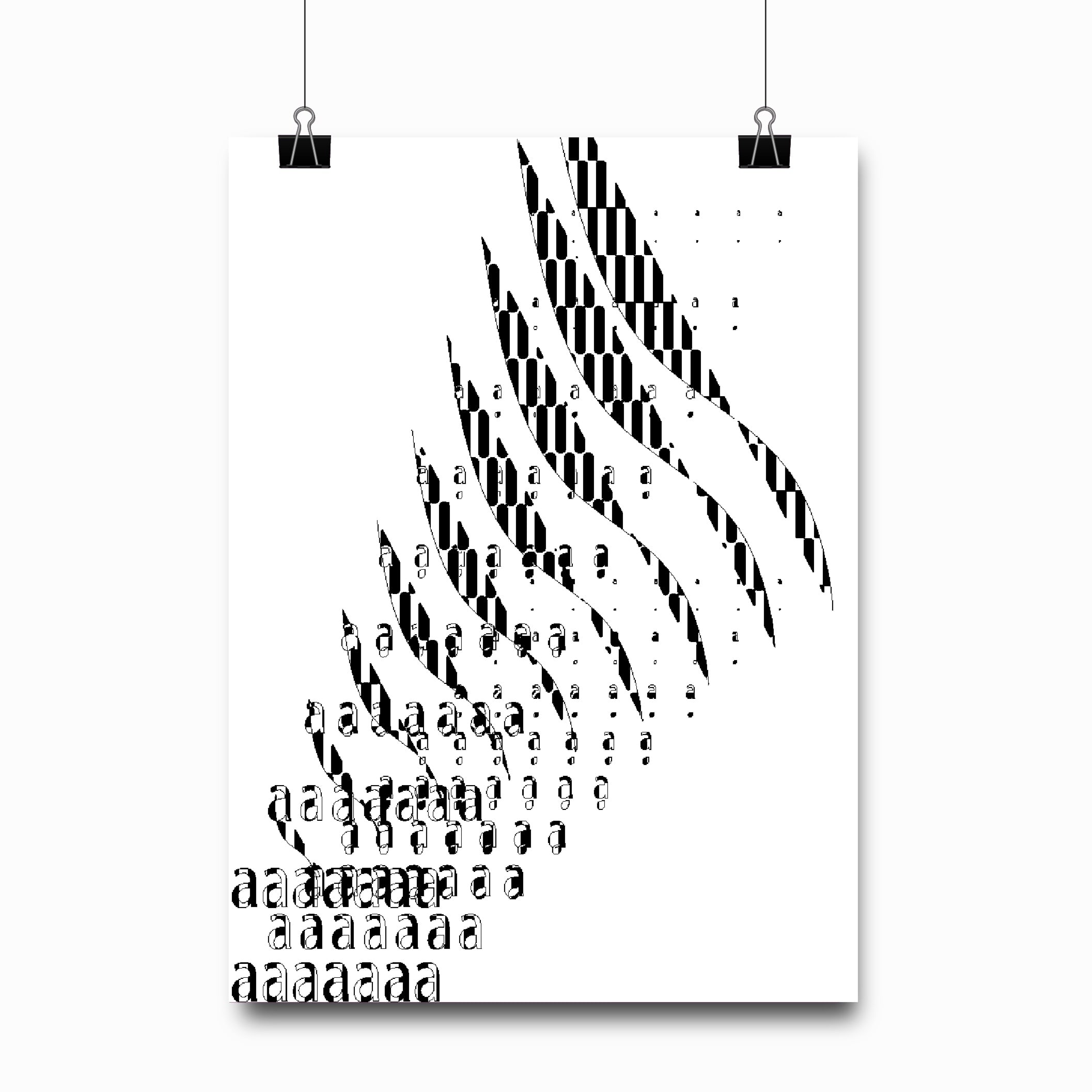 expérimentation lettre a noir et blanc avec des ondulations