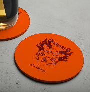 tête de tigre logo shari sur un dessous de verre