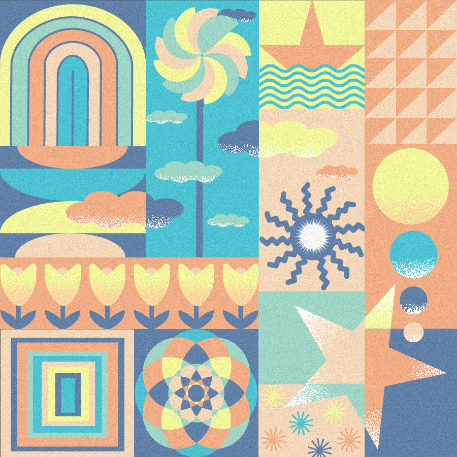 illustration avec des étoiles, des tulipes,un bâteau