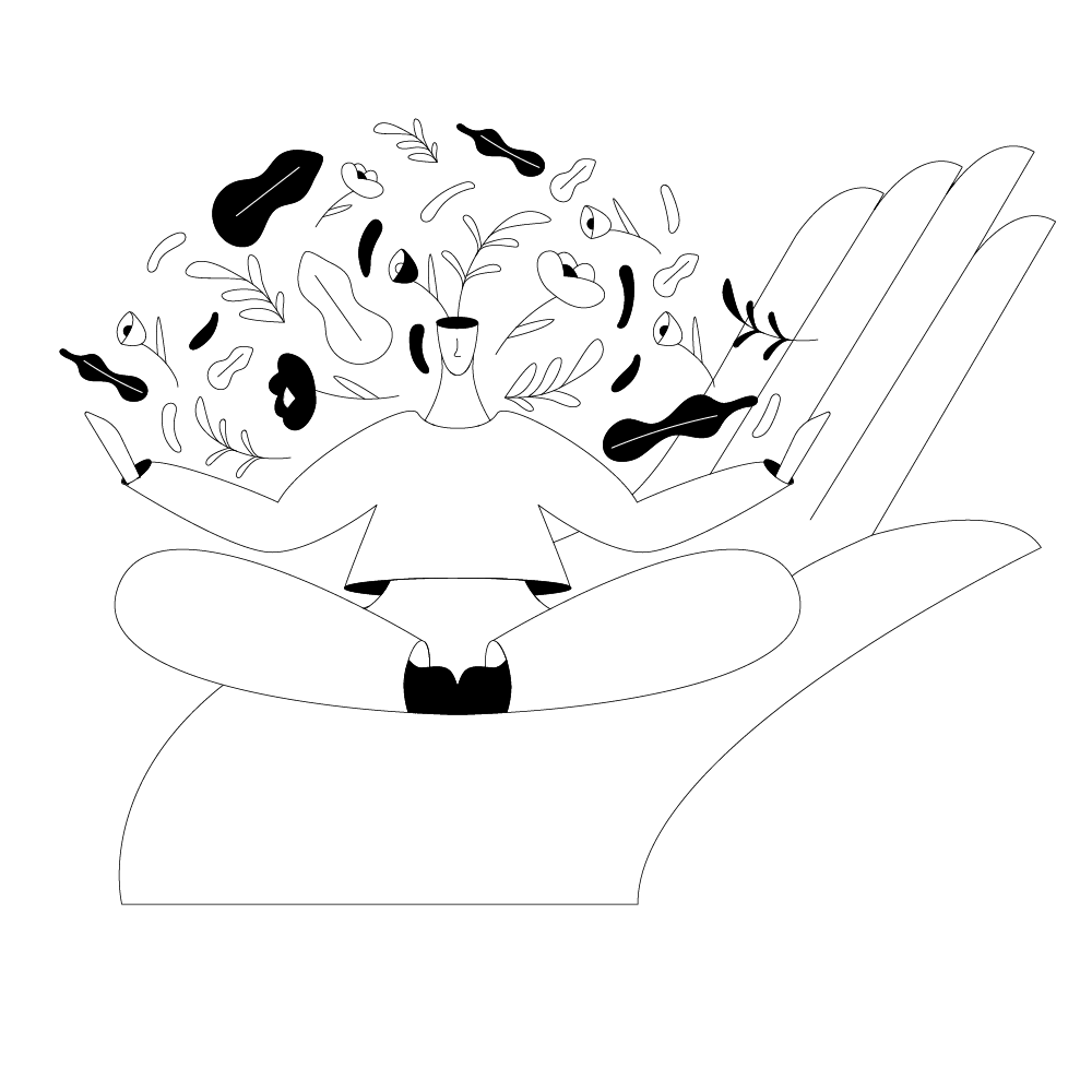 personne assise en tailleur et végétaux