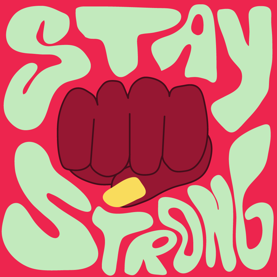 poing d'une main et un texte reste forte