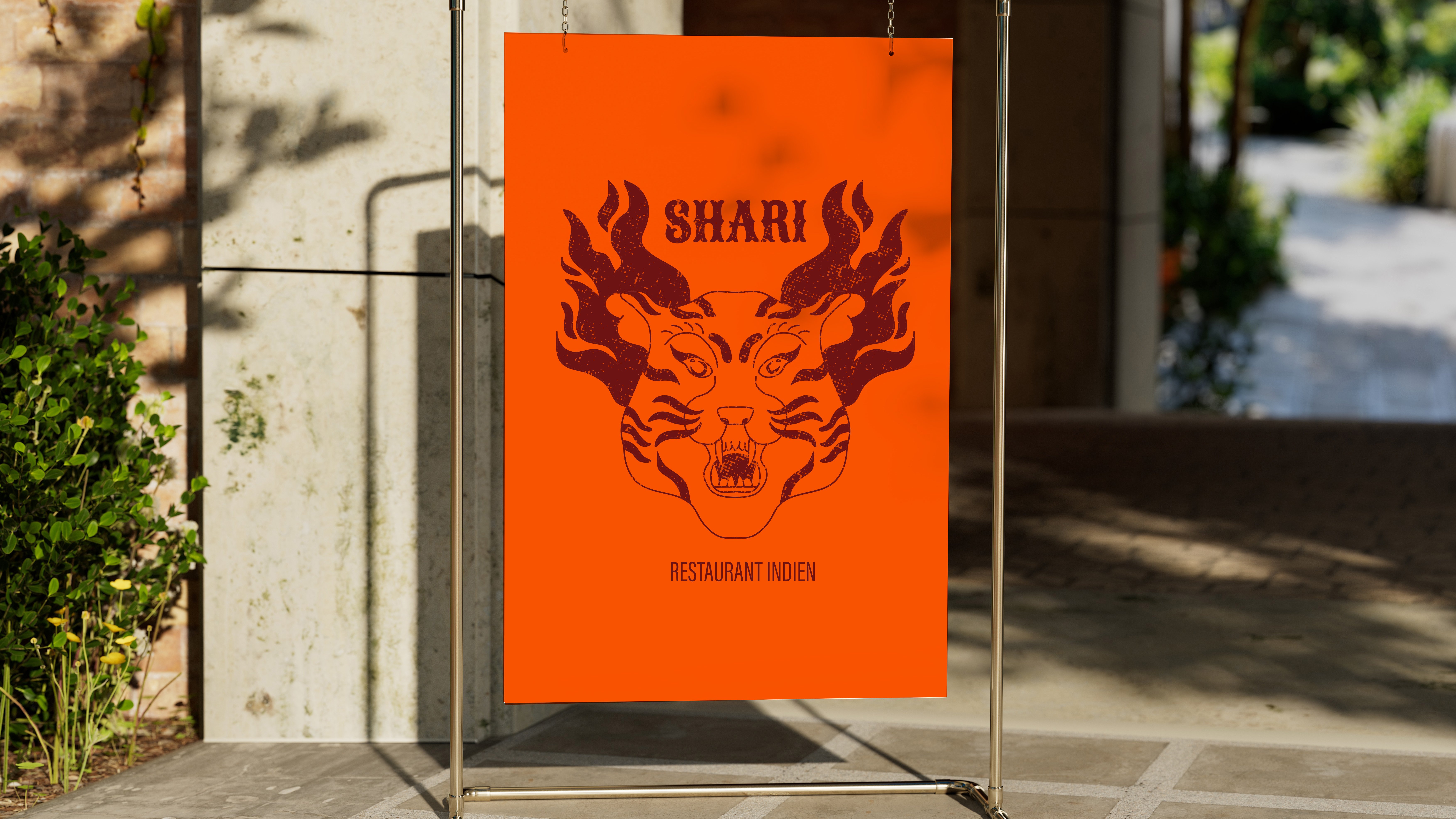 affiche avec le logo suspendue dans la rue