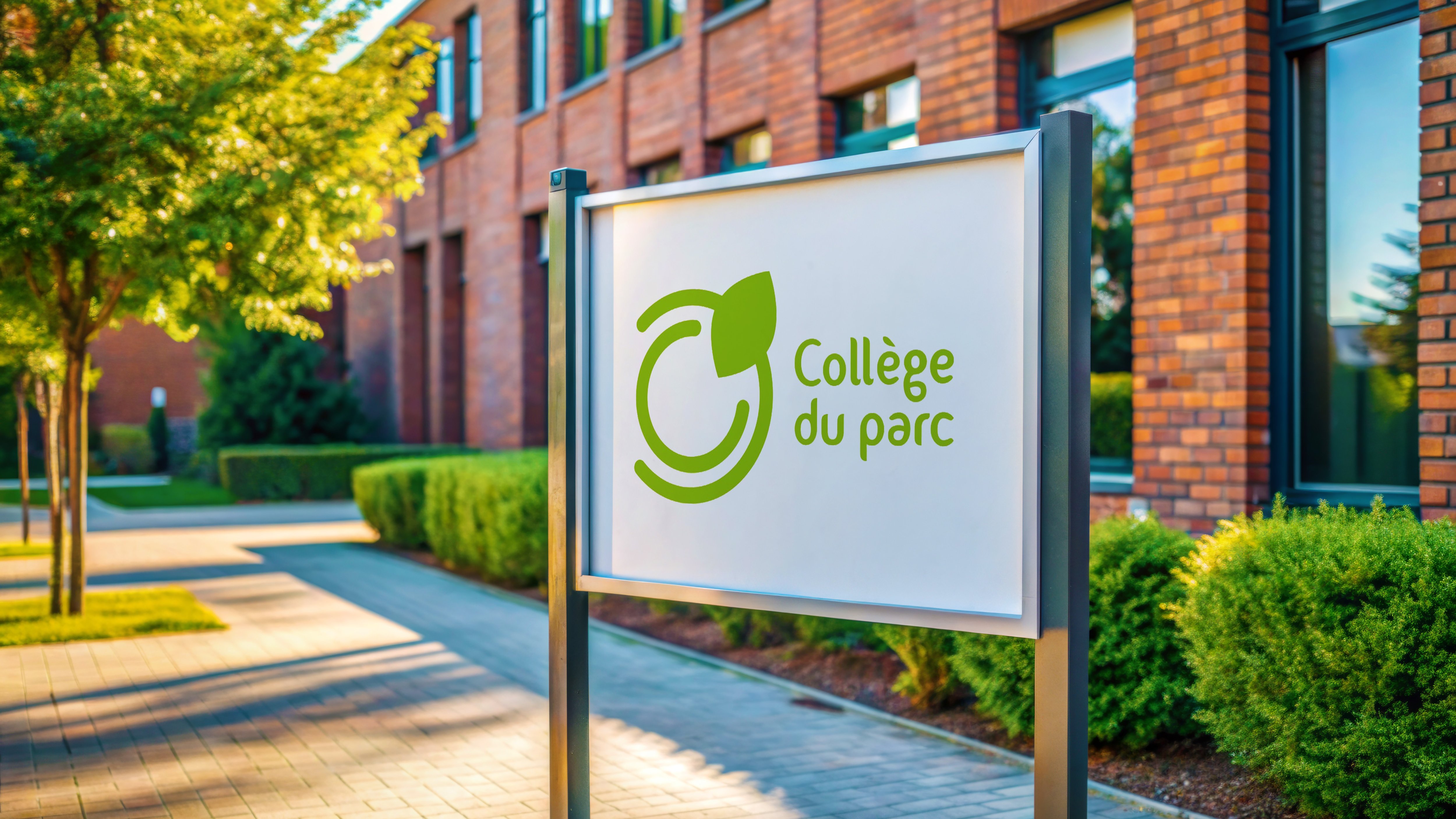 logo du collège sur une pancarte